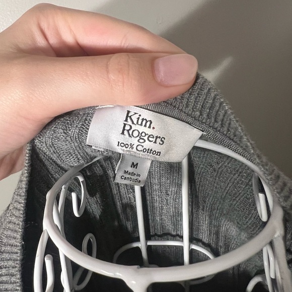 Kim Rogers Grey Cable Knit Button Shoulder 100% Cotton Crew Neck Sweater Size M - Picture 3 of 4